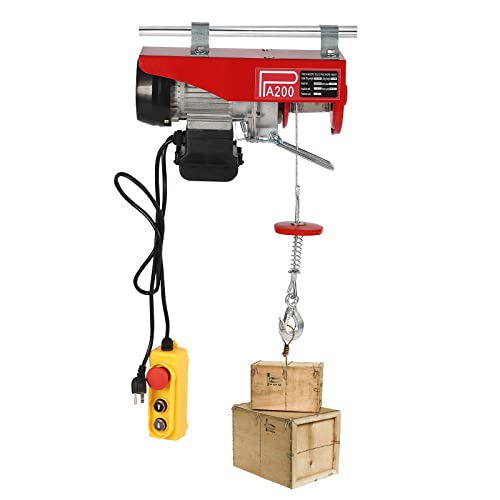 Electric Hoist, 200kg/440lbs Electric Winch, Steel Electric Lift, 110V Electric Hoist with Remote Control and Single/Double Slings for Lifting in Factories, Warehouses, Construction Site - size: 200kg/440lbs