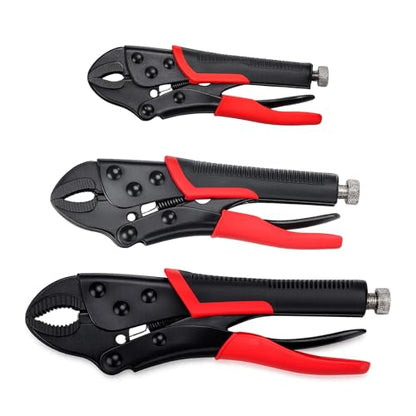 3pcs Locking Pliers Set, 5inch 7inch 10inch Curved Jaw Locking Pliers with Anti-slip Handle Heavy Carbon Steel Vice Grip for Clamping Twisting Welding - size: 5inch+7inch+10inch 3 pcs