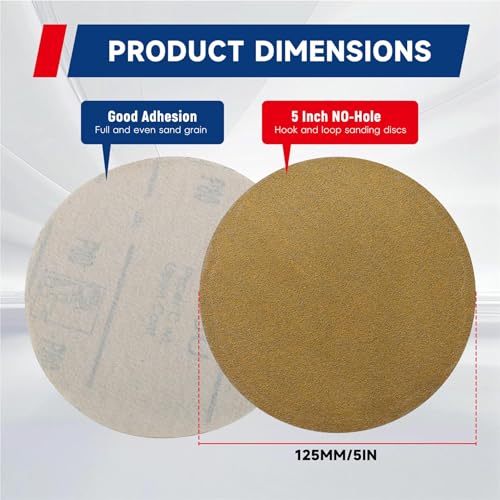 waltyotur 100Pcs Hook and Loop Sanding Discs 5 Inch NO-Hole 80-Grit Sandpaper Sanding Discs Hook and Loop Backing Aluminum Oxide Round Sandpaper for Polishing Accessories - size: 80-Grit, style: 5 Inch