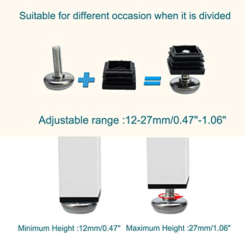 uxcell Leveling Feet 25 x 25mm Square Tube Inserts Kit Furniture Glide Adjustable Leveler for Table Desk Leg 8 Sets
