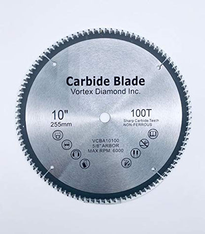 VORTEX DIAMOND 10 Inch 100 Teeth Aluminum Non-Ferrous Metal Circular Saw Blade with 5/8" Arbor (10 Inch 100 Teeth)