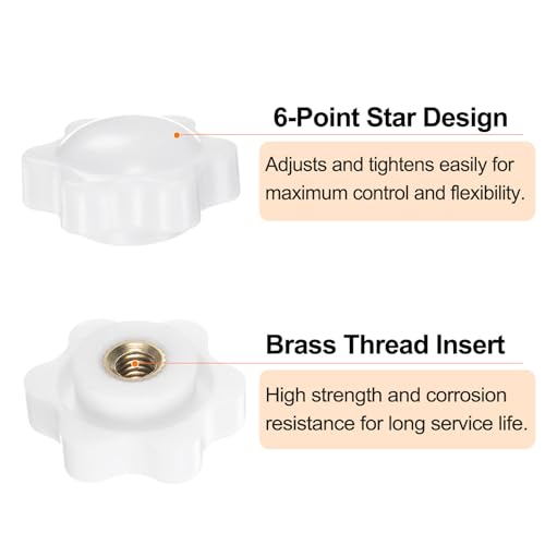 HARFINGTON 6pcs Star Knobs M5 Female Thread 25mm 6-Point Plastic Head Brass Insert Non-Through Hole Screw-in Threaded Hand Knob Clamping Handle, White - color: White, size: M5 x 25mm