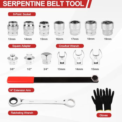 15PCS Serpentine Belt Tool Kit for Belt Removal & Installation