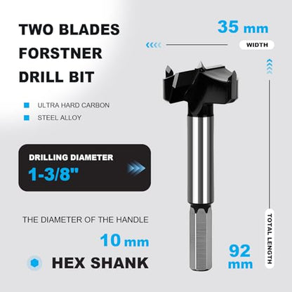 1-3/8 Inch Forstner Drill Bit Carbide Tipped Woodworking Hinge Cutter - size: 1-3/8"