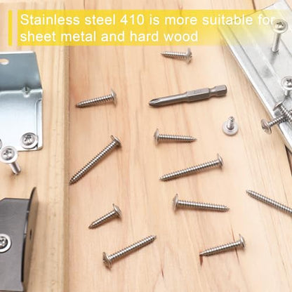 JEGONFRI 200PCS #8 x 3/4" 410 Stainless Steel Self Tapping Wood Screws - size: #8 x 3/4" Single, style: Self-tapping - Truss