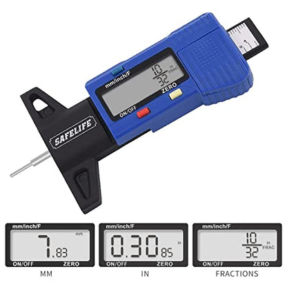 SAFELIFE Digital Tire Tread Depth Gauge, 3 Modes-Fractional Inch, Decimal Inch and Millimeter, Zeroable Tire Tread Depth Gauge for Motorcycles,Cars,Trucks,Vans,SUV Accurate Tyre Tread Depth Gauge - color: blue