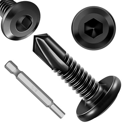 100Pcs 10 x 3/4" Sheet Metal Screws, Stainless Steel Flat Head Socket Cap Self Drilling Screw, Allen Socket Drive Black Oxide, Self Tapping Screws with Drill Bit - color: Black, size: #10 x 3/4"