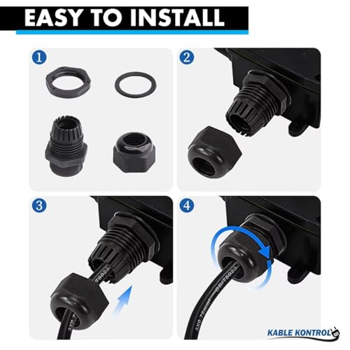 Kable Kontrol Nylon Cable Glands 3/8” Straight Gland 18 NPT 50 Pcs Cord Grips, Strain Relief, Waterproof Joint Wire Protectors for Industrial Use, Flame Retardant, RoHS Compliant - size: 0.38" - 18 NPT - 50 Pcs
