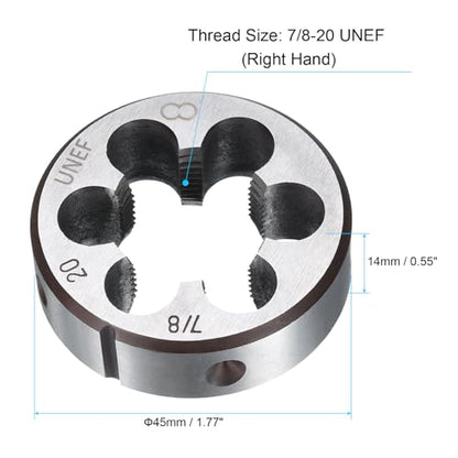 uxcell Round Threading Die 7/8-20 UNEF Thread Right Hand Screw Cutting Fixed Dies, Alloy Tool Steel Tapping Repair Tool - size: 7/8-20 UNEF