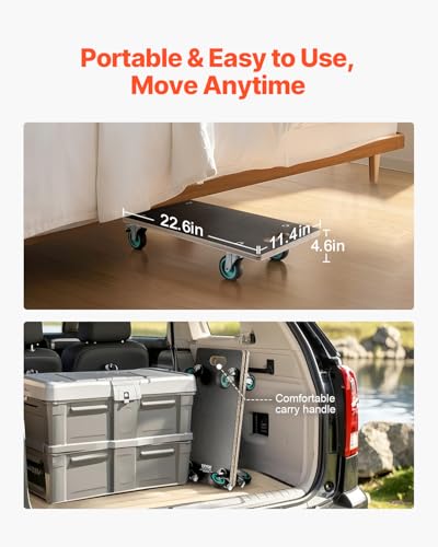 VEVOR Furniture Dolly, 551 lbs Load Capacity, Furniture Moving Dollies with 4 TPR Silent Wheels, Rectangle Multifunctional Flat Dolly for Piano Furniture Couch Washing Machine Fridge, 2 Pack, Black - size: 22.6 x 11.4 x 4.6 in