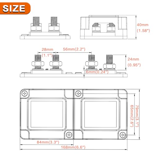 400A Bus Bar 8 M10 (3/8 inch) Terminal Studs Modular Design Tin Plated Copper Distribution Block Positive Pole Electrical Buss Bars 12-48 V DC with Cover for Trailer Marine Boat Car RV - color: 400A R&R