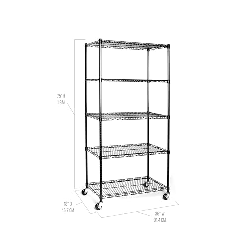 UltraDurable 5-Tier NSF Steel Wire Shelving, 36"W x 18"D x 75"H, Black - color: Black, size: 5-Tier Shelving, 36" W x 18" D