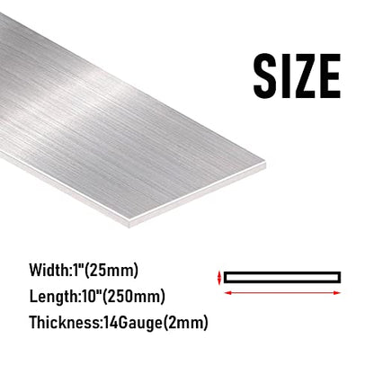 304 Stainless Steel Flat Bar, 14 Gauge(2mm) × 1" × 10", 1Pcs, Brushed Finsh Steel Sheet, One-Sided Film Steel Plate for Industry Machinery DIY Engineering Home Decoration - size: 14 Gauge, style: 1" W × 10" L