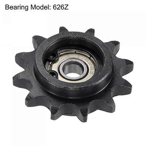 uxcell Chain Idler Sprocket, 6mm Bore 3/8" Pitch 12 Tooth Tensioner, Black Oxide Finish C45 Carbon Steel with Insert Single Bearing for ISO 06B Chains - size: 6mm