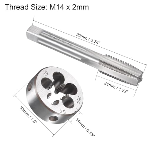 M14x2mm Metric Tap and Die Set,Machine Thread Screw Tap with Round Threading Die,Tap & Die Kit for Nut Screw Bolt Thread Repair - size: M14x2mm