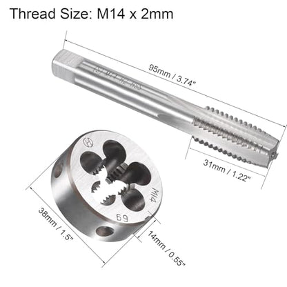 M14x2mm Metric Tap and Die Set,Machine Thread Screw Tap with Round Threading Die,Tap & Die Kit for Nut Screw Bolt Thread Repair - size: M14x2mm