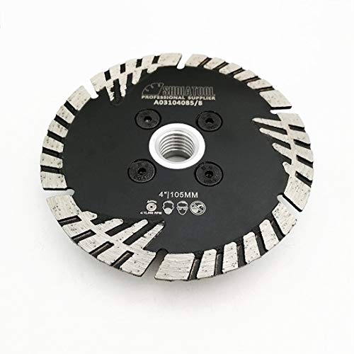 SHDIATOOL Diamond Turbo Blade Dia 4 Inch with Slant Protection Teeth Cutting Stone Granite Marble Concrete Brick with 5/8-11 Thread - size: 105mm(5/8-11 Thread)