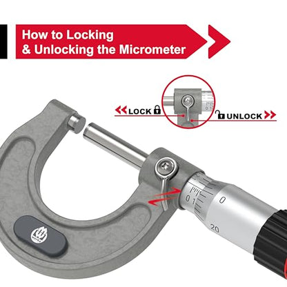 Werka Professional Outside Micrometer, 0-1 Inch Range with 0.0001 Inch Graduations, Precision Measurement Tool with Ratchet Stop, Storage Case Included