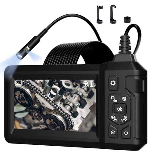 Industrial Endoscope Borescope with Light, 8mm Dual Lens 1080P HD IP67 Waterproof Snake Camera with 4.3" LCD, 8 LEDs & Semi-Rigid Cable - Inspection Tool for Industrial Use (32GB Included)