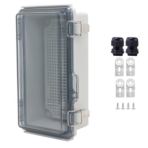 Waterproof Junction Box, ABS Plastic Electrical Box with Stainless Steel Latch, Hinged Cover Electric Project Enclosure Box with Mounting Plate, Wall Brackets & Cable Gland 7.9"x3.9"x2.8" - color: Clear, size: 7.9"x3.9"x2.8"