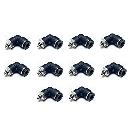 Pneumatic Male Elbow 1/4 Inch OD Tube x 10-32 UNF Push to Connect Fittings PL1/4-U10(Pack of 10) - color: Black, size: 1/4" OD x UNF 10-32