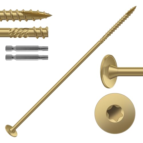 #14 x 8 Inch Outdoor Structural Wood Deck Screws (29Pcs/2lb), Carbon Steel, Tan, Flat Head, Rust Resistant Epoxy Coated, T30 Star Bit - color: Tan, size: #14 x 8"