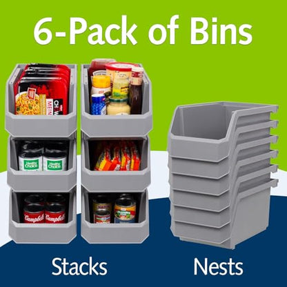 ReadySpace Large Stackable Plastic Storage Bins, 6-Pack, Grey - color: Grey, size: Large, 6-Pack