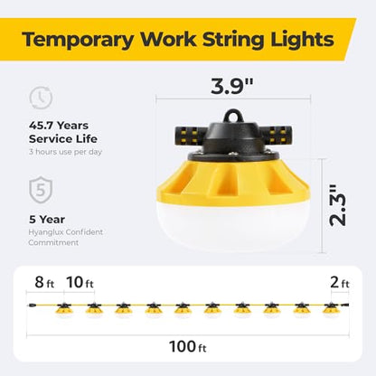 3Prong 100FT 100W LED String Lights, Temporary Work Lighting - size: 100FT-3Prong