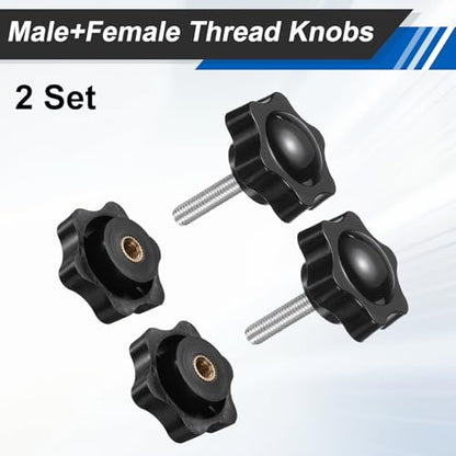 HARFINGTON Star Knobs M6 x 30mm Male + M6 Female Thread 38mm Head 2 Set - size: M6 x 30mm + M6 x 38mm