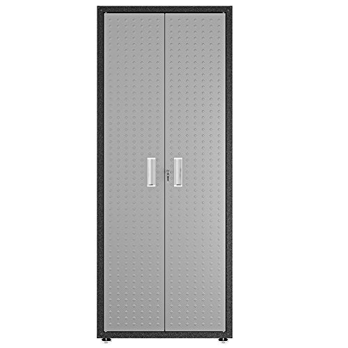 Manhattan Comfort Fortress Standing Cabinet Storage, Black/Gray - color: Black/Grey, style: Tall Cabinet