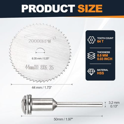 Cutting Wheel Set 2Pcs 1.73" 44mm Diameter HSS Circular Saw Blades - color: Silver, size: 1.73"(44mm) Diameter, 0.13"(3.2mm) Round Shank
