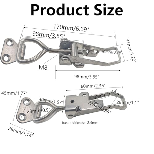 2Pcs Adjustable Toggle Latch Clamp with Lock Hole, Heavy Duty Stainless Steel Pull Hasp Latch Lock for Smoker Cabinet Tool Box Case Trunk Door, Adjustable Range:126-148mm - size: Adjustable Range:126-148mm