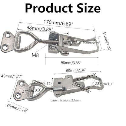 2Pcs Adjustable Toggle Latch Clamp with Lock Hole, Heavy Duty Stainless Steel Pull Hasp Latch Lock for Smoker Cabinet Tool Box Case Trunk Door, Adjustable Range:126-148mm - size: Adjustable Range:126-148mm