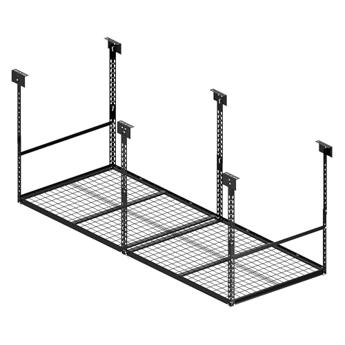 3x8 Ft Overhead Garage Storage Rack, 28-41 inch Height Adjustable Ceiling Mounted Organization Rack, 750 lbs Weight Capacity, 36"x96" Metal Rack for Garage Storage with Wire Decking - size: 3x8ft w/ Wire Decking