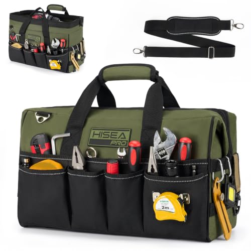 HISEA Heavy Duty Tool Bag 20 Pockets, 16-Inch Portable Tool Box Organizer