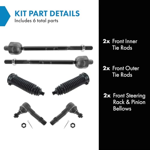 TRQ Front Steering Kit Steering Rack & Pinion Bellow Tie Rod - style: PSA58642