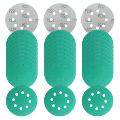 5 Inch 8 Hole 220 Grit Hook&Loop Wet/Dry Heavy-Duty Sanding Discs 50PK - size: 220 Grit