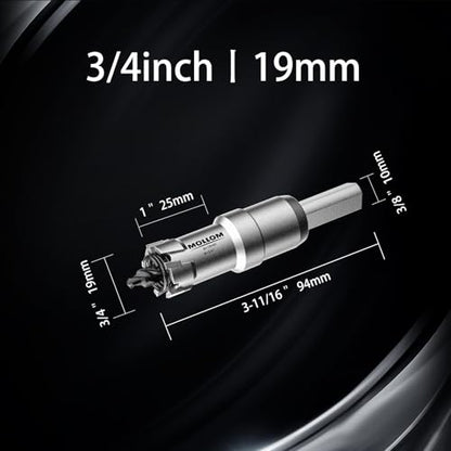 Mollom 3/4" (19mm) 2Pcs Heavy Duty Carbide Hole Saw with 3 Pilot bit - size: 19mm | 3/4" - 2PCS