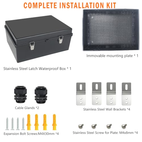 Electrical Junction Box, IP67 Waterproof Outdoor Box ABS Plastic Enclosure with Stainless Steel Latches & Brackets, Hinge Black Cover Project Box with Mounting Plate 15.7"x11.8"x7.9" - color: Black, size: 15.7"x11.8"x7.9"