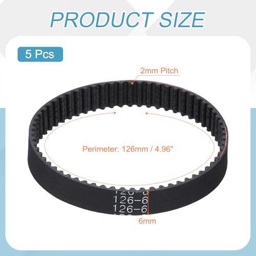 MECCANIXITY 5Pcs 126mm GT-2 Timing Belt 6mm Width 2mm Pitch Closed Loop - size: 126mm