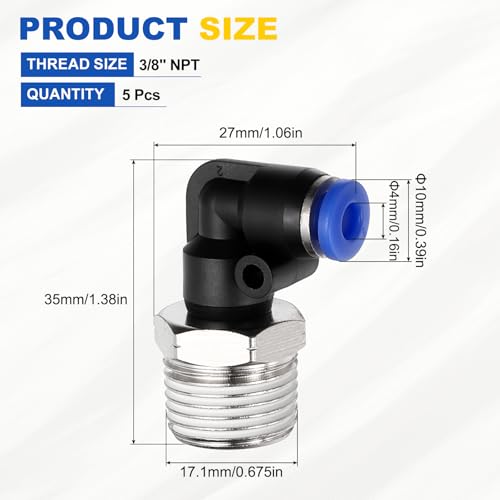 5Pcs Male Elbow Push to Connect Fitting Fit 4mm OD Tube 3/8" NPT - color: Blue, size: 4mm OD x 3/8" NPT