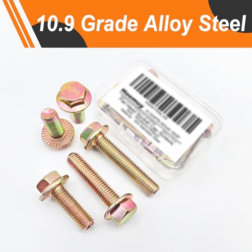M8 x 16mm 25pcs Heavy Duty Flanged Hex Head Bolts, Flange Hexagon Head Screws, 10.9 Grade Alloy Steel, Yellow Zinc Plated, Metric Fully Thread - size: M8 x 16mm(25pcs)