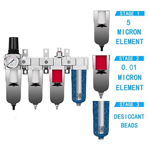 NANPU 1/2" NPT Air Compressor Filter Dryer Regulator - 4-Stage Dual Filter - size: 1/2" NPT, Auto Drain, style: 4 Stage(+Filter)