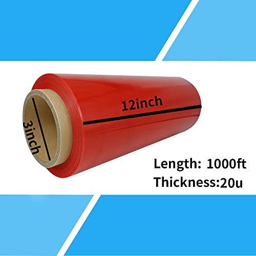 Red Stretch Wrap Plastic Wrap Roll 12”×1000ft 80 Gauge Storage for Packing - color: Red