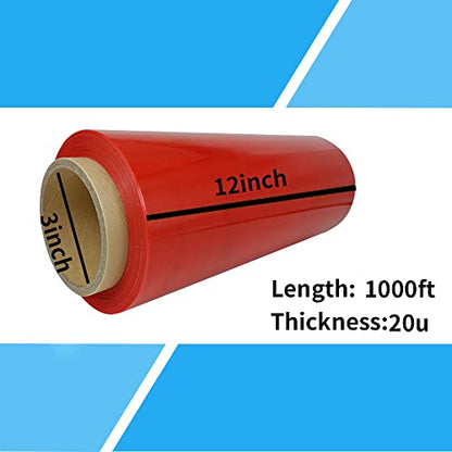 Red Stretch Wrap Plastic Wrap Roll 12”×1000ft 80 Gauge Storage for Packing - color: Red