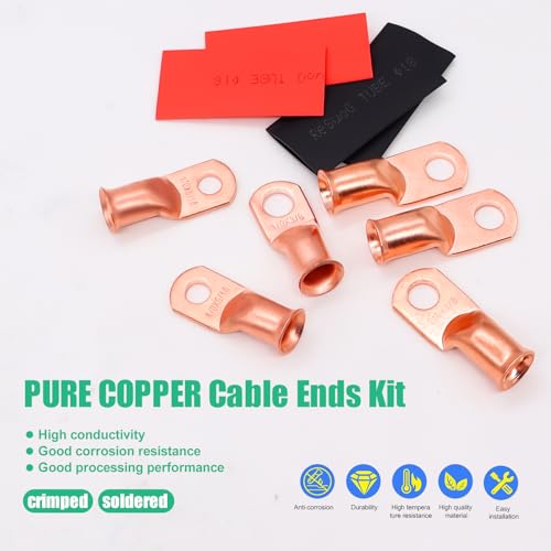 Twidec/32PCS Battery Cable Ends 1/0 AWG 2/0 AWG Heavy Duty Copper Lugs 0 Gauge 00 Gauge Copper Cable Wire Lugs,Coppers Ring Terminals 5/16" and 3/8" with Heat Shrink Tube - color: 32PCS