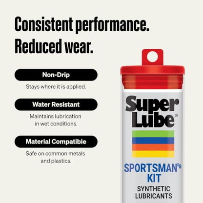 Super Lube Sportsman Kit - Multi-Purpose Synthetic Grease & Oil w/ Syncolon - Water Resistant Grease for Sporting Equipment - Long-Lasting Lubricant - Translucent White - 24 oz (11520)