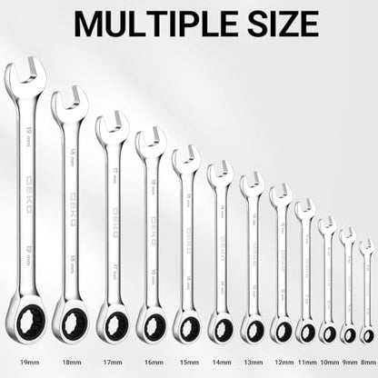DEKOPRO 12-Piece Ratcheting Wrench Set 8-19mm Metric Standard, Fixed Head Combination Wrenches Set with Rack Organizer, Cr-V Steel, 12 Point 72 Teeth - size: Metric-12 pcs