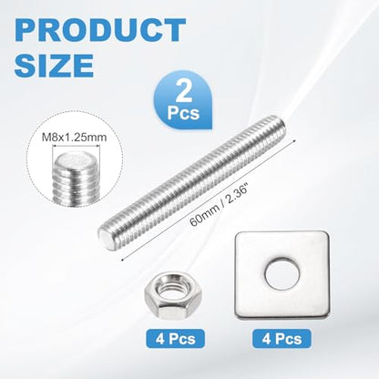 MECCANIXITY 2Set M8x60mm Fully Threaded Rod Threaded Rods Bar Studs - size: M8x60mm