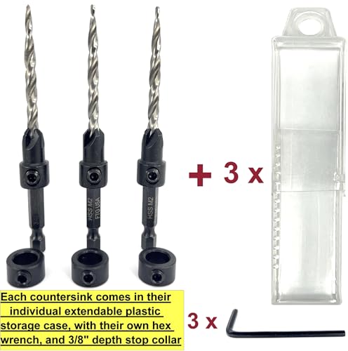 FTG USA 3 Pc #10 (3/16") Countersink Drill Bit Set with Tapered Drill Bi - size: #10, style: Same Sort 3 Pc